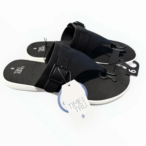 NWT Time and Tru Women's Comfort Casual Summer Flip Flop Black Sandals Size 9 - Picture 4 of 7